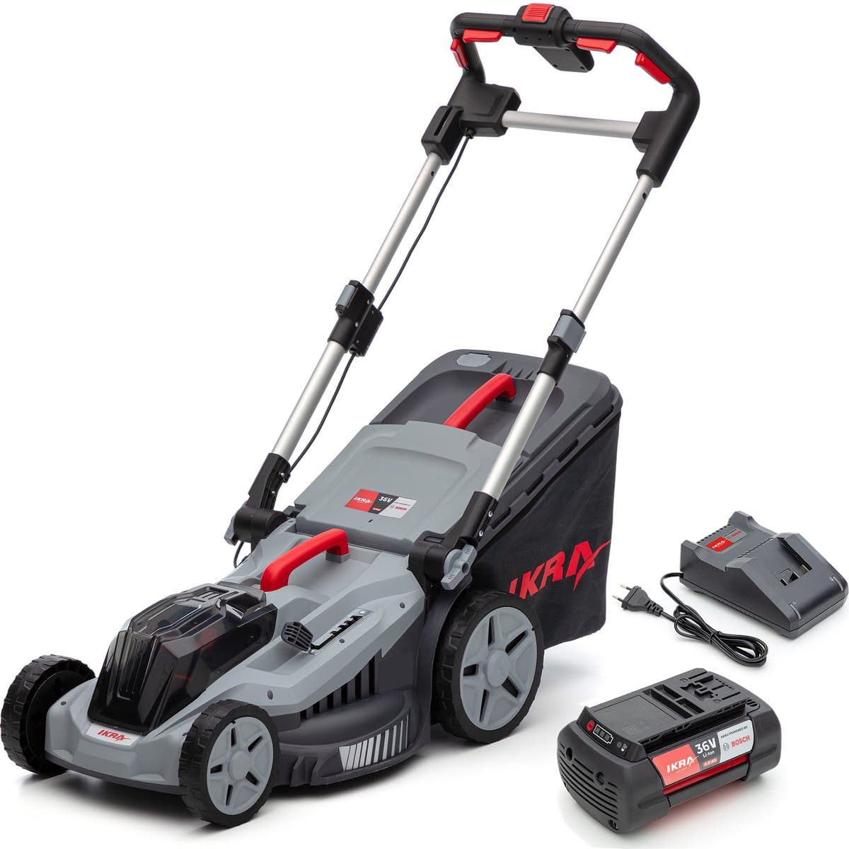 IKRA Bosch 36 V 3-in-1 accu-grasmaaier IB-LM 43 met mulchfunctie, voor gazons tot circa 600 m² – inclusief accu (4,0Ah) en oplader — afbeelding 1