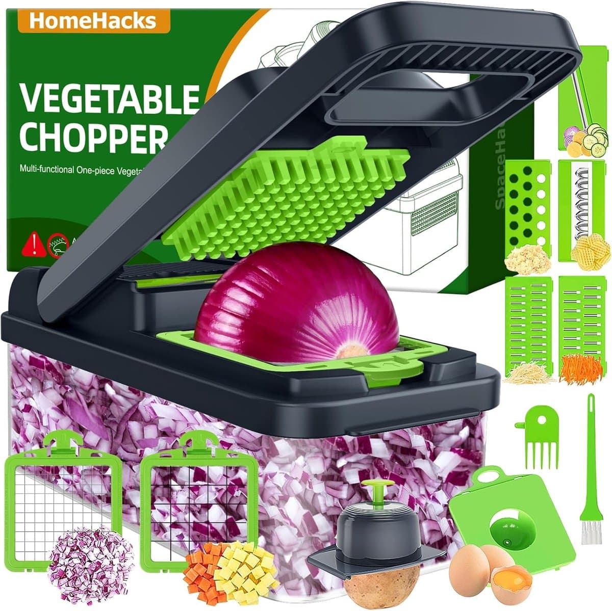 Groentehakselaar - Keukengadget set - Snel snijden - 12-in-1 functies - 2258 cm - Zwart — afbeelding 1
