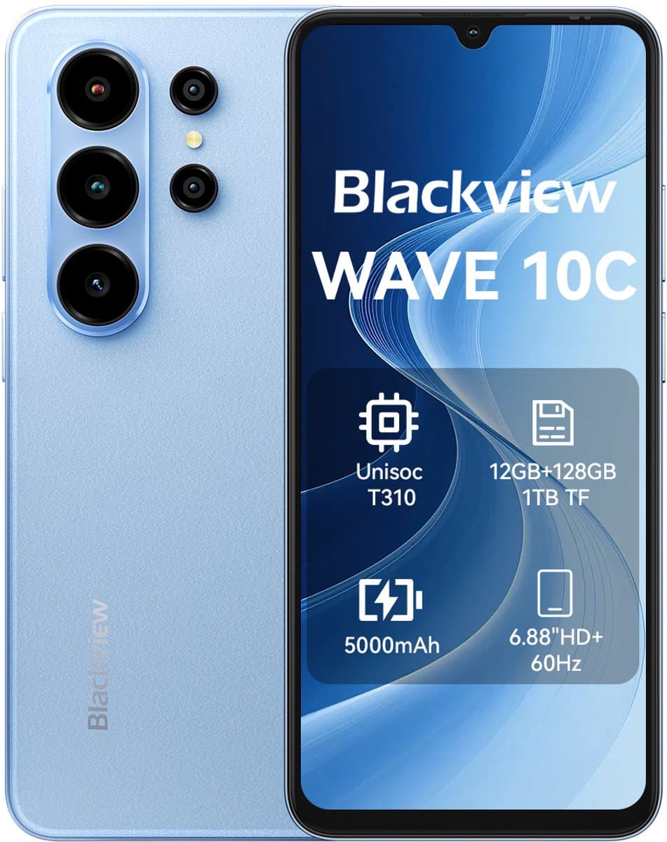 Blackview WAVE 10C Smartphone - 4G AI - DUAL SIM - 16GB RAM - 128GB ROM - Android 16 Telefoon - 6.88 inch - 5000mAh - GPS - Blauw — afbeelding 1