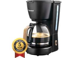 Bestron Koffiezetapparaat filterkoffie 1000W - ACM900BW - 1,5L, 10 koppen - Glazen kan - Zwart/hout - 5 jaar garantie