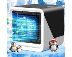 Draagbare luchtkoeler–3-in-1 draagbare persoonlijke airconditioner – Watertank van 500 ml – 3 ventilatorsnelheden & ledverlichting in 7 kleuren – Ventilator met verdampingskoeling (USB-voeding) – Geschikt voor kamers, bureaus en kantoren – Zwart