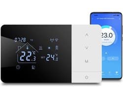 Slimme Thermostaat - WiFi Thermostaat Verwarming - Energie Besparen - Gasboiler Compatibel - 5-60°C - Zwart