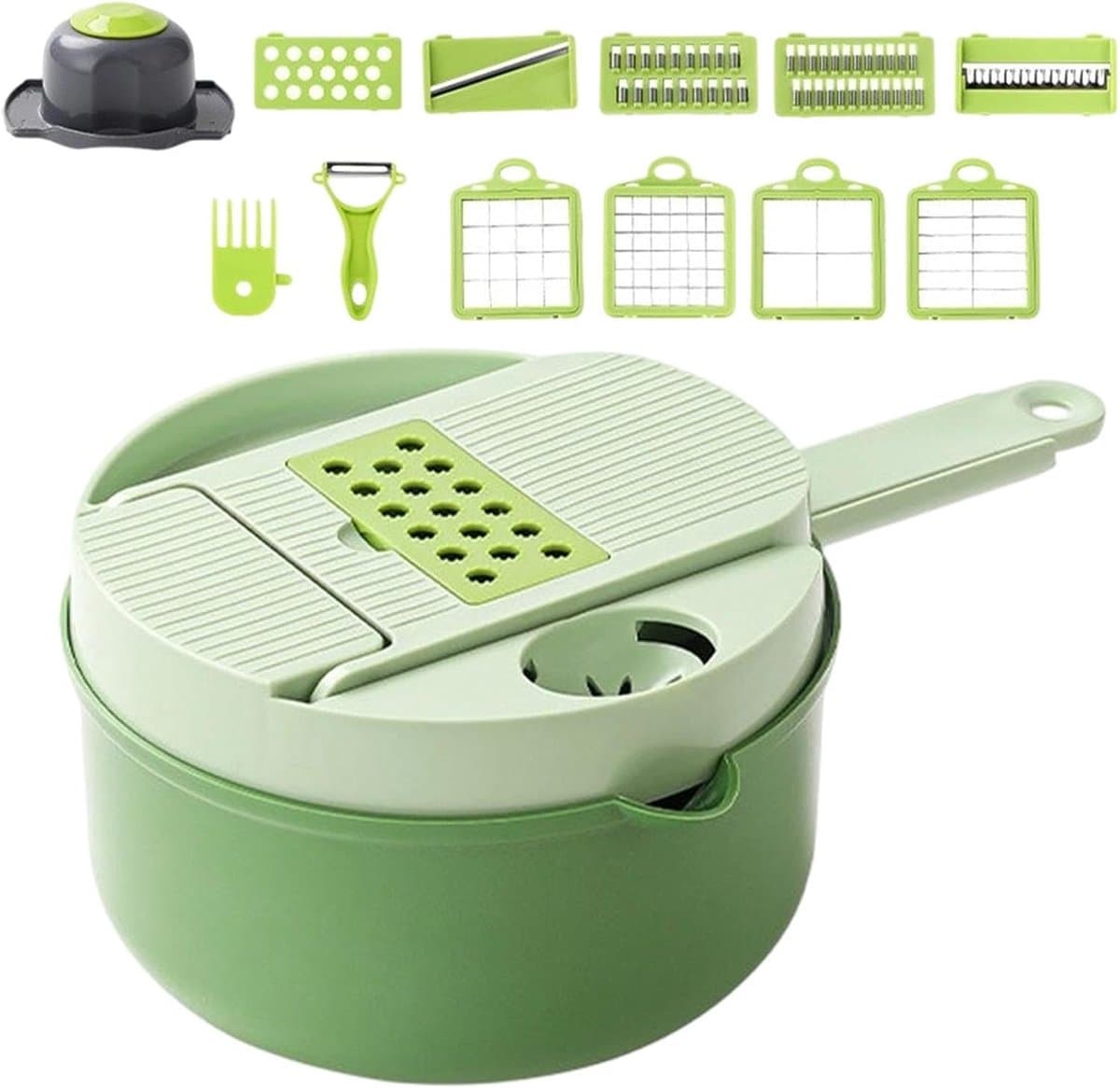 Groentesnijder Hakmolen - Keukenmachine Rasp - Maaltijden Voorbereiden - 16-in-1 Multifunctioneel - 20x20x13 cm - Grijs — afbeelding 1