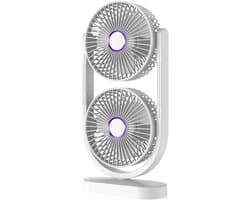 VHV - Ventilator - Tafelventilator - Dubbele Ventilator met Luchtcirculatie - Draagbare Desktop Fan met 360° Rotatie - Krachtige Oplaadbare Bureauventilator voor Kantoor en Huis - Wit