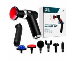 NueNext Massage Gun Professioneel Met Verlengarm - Massage Pistool mini - Sport en Relax Massage Apparaat - Warme & Koude Stand - 6 Massagekoppen - Krachtig en Draadloos - Zwart
