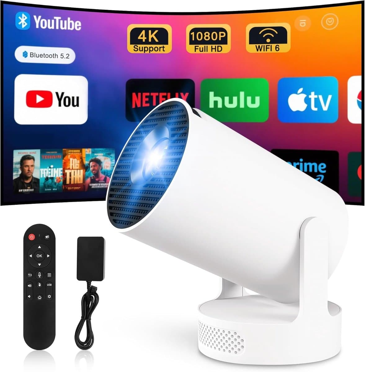 Mini Videoprojector - Compact en Lichtgewicht - 4K Resolutie - Ingebouwd Android 11 - Voor Thuisgebruik en Reizen — afbeelding 1