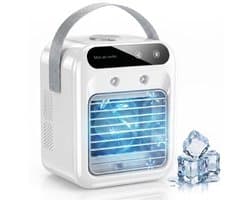 Draagbare luchtkoeler - mini-airconditioner met 1800mAh-batterij en handvat - 500ml-watertank - 3-in-1 verdampingskoeler en luchtbevochtiger - stille luchtkoeler voor slaapkamer - kantoor en camping - wit