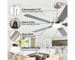 HAUSS SPOLE Plafondlamp Met Ventilator – Dimbaar En 3 Lichtkleuren – 132 x 132 x 45 cm – Metaal En Hout – Nikkel – Afstandsbediening