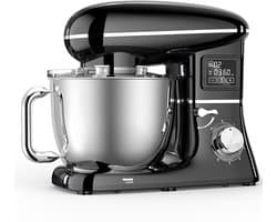 SHANNA Digitale Keukenmachine – 1600W Zuiver Koper – Standmixer – Bakmachine - 6,2L RVS Mengkom – Met LCD Timer, Deeghaak, Garde en Complete Bakaccessoires – Zwart