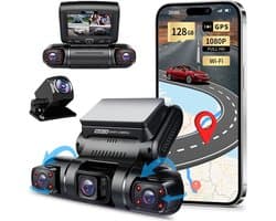 SnelShoppen - 4 Lens Dashcam Quad 4x1080P Auto Camera met GPS WiFi Parkeerstand, Nachtzicht, 150° Groothoek, 3" TFT Scherm, Loopopname G-Sensor, 128GB