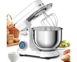 Keukenmixer - Keukenmachine - Foodprocessor - Keukenrobot - 1200W - OLED Touchscreen – 11 Snelheden – 5L RVS Mengkom – Elektrische Foodmixer - Wit