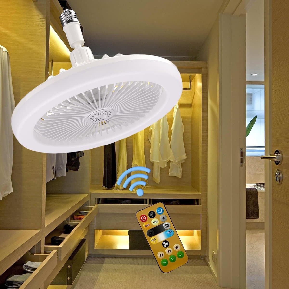 LISM-10-inch ventilator met stekker en verlichting - dimbare afstandsbediening, 3 ventilatorsnelheden - slaapkamer/keuken (wit) — afbeelding 1