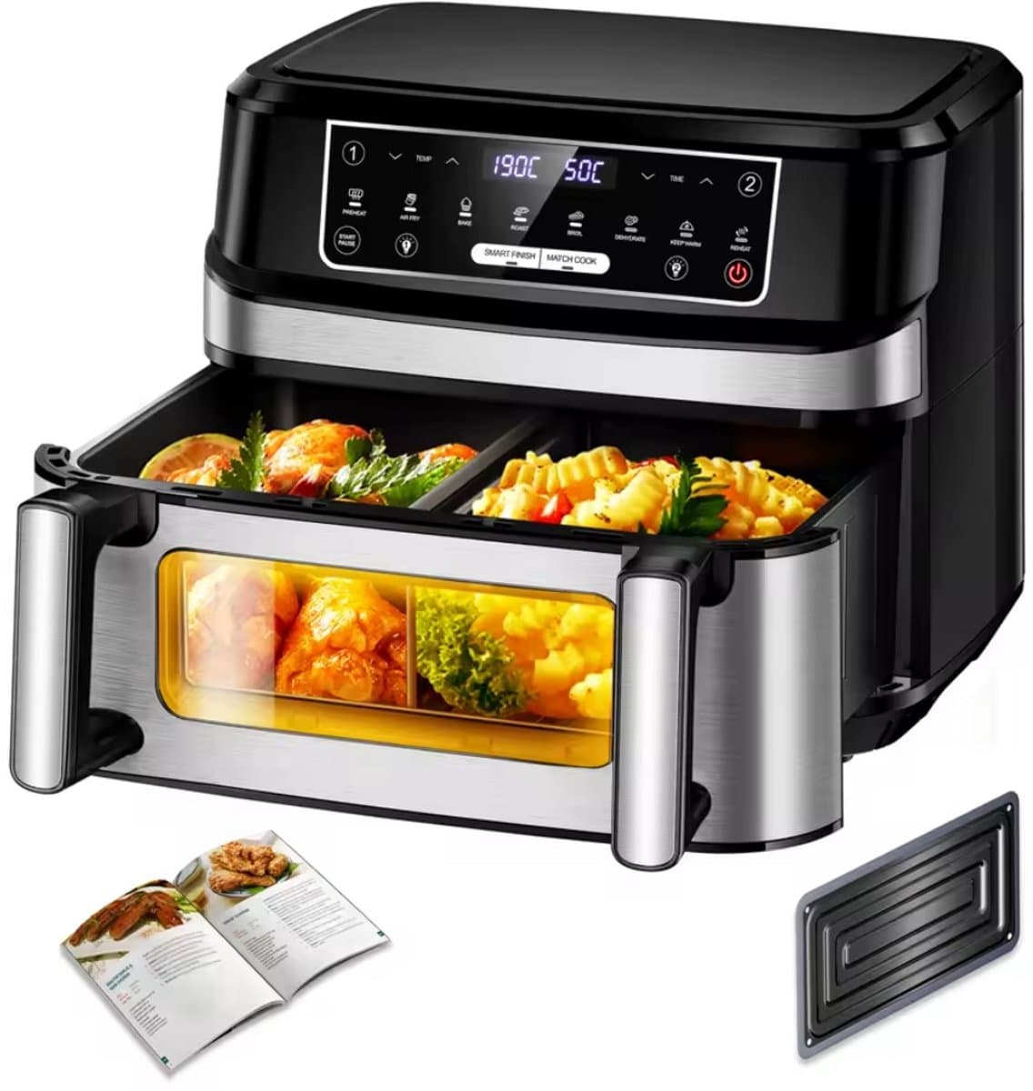 Airfryer Dubbel 12 Liter XXL – Dual Zone – Smart Finish – Match Cook – 8 Automatische Programma's – Met Kijkvenster – Zwart — afbeelding 1
