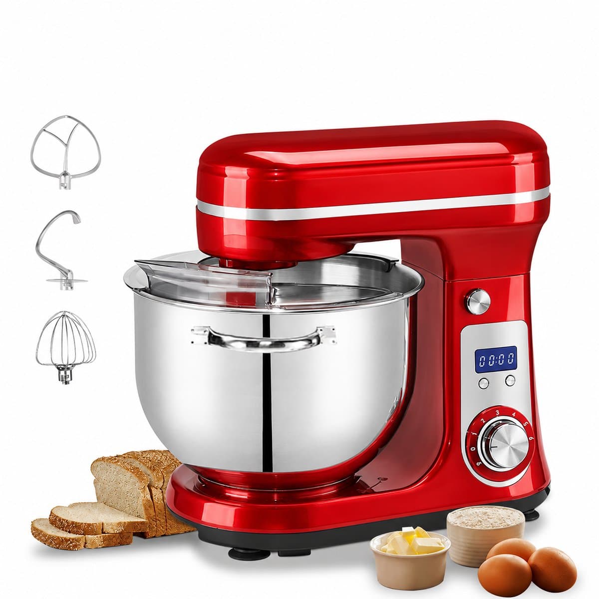 Zerova Keukenmachine 6L - Blender - Keukenmixer - Keukenapparaten - Standmixer 1200W - Garde - LED Display - 6 snelheden - Rood — afbeelding 1