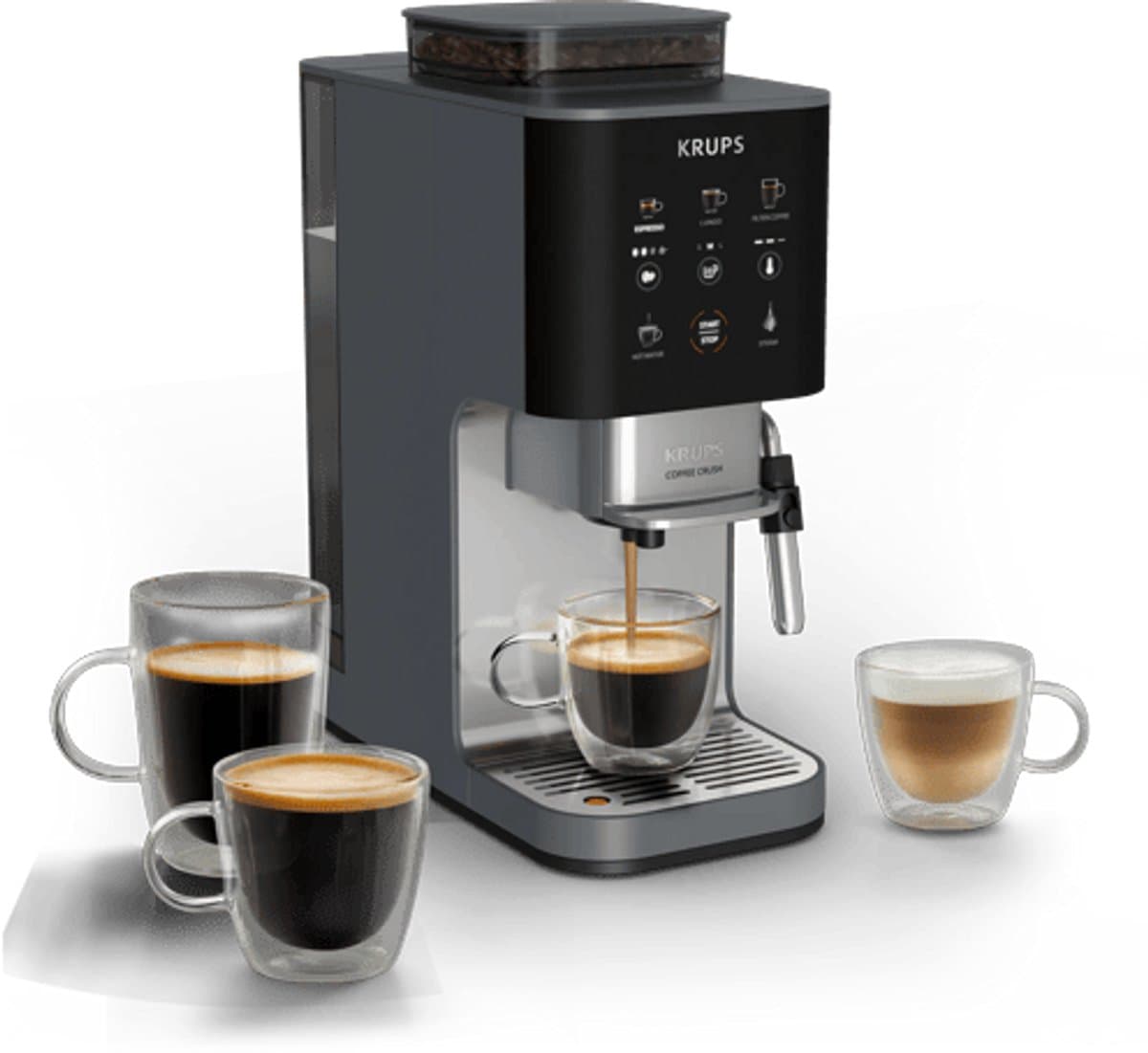 Krups Coffee Crush SA404B - Automatische koffiemachine - Carbon - Compact 15 cm breed - Geschikt voor bonen en gemalen koffie - Stoompijpje — afbeelding 1