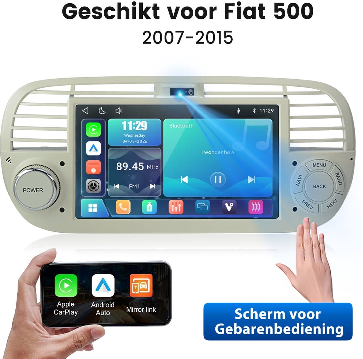 Cestovet Autoradio - Geschikt voor Fiat 500 2007 t/m 2015 - Apple CarPlay & Android Auto (Draadloos ) - LINUX - FM, USB, Bluetooth, SWC — afbeelding 1