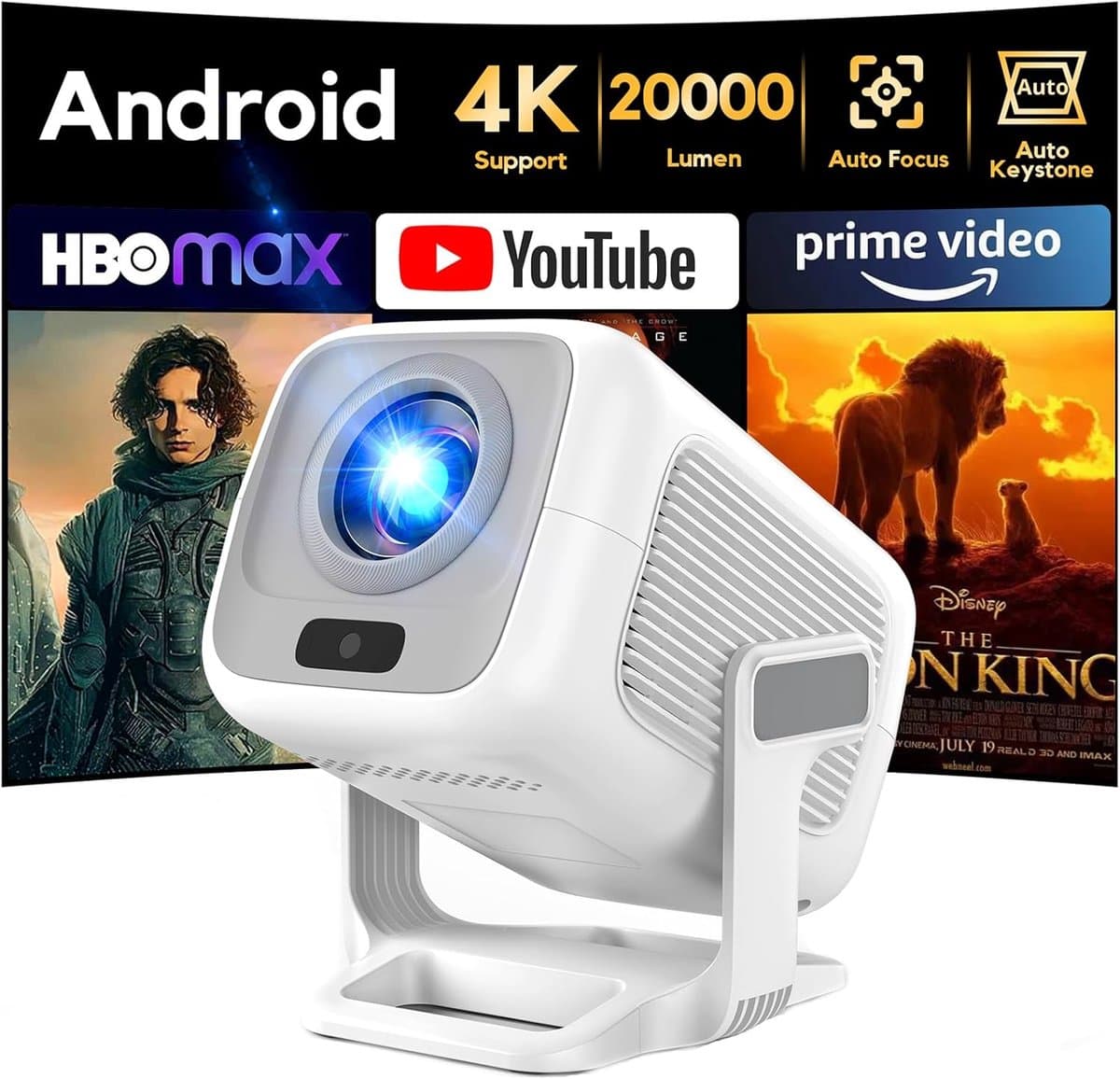 SnelShoppen - 4K Projector met WiFi 6 en Bluetooth 5.2 - Draagbare Projector met Native 1080p Resolutie, Autofocus, 120° Automatische Keystone Correct — afbeelding 1