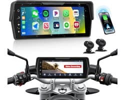 SnelShoppen - Motorfiets Dashcam met Dubbelfunctie, 6.86'' HD Touchscreen, IP68 Waterdicht, Bluetooth & WiFi, Carplay en Android Auto, Voor Voor- en A