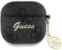 Guess Hoesje geschikt voor AirPods 4 / 5 | Premium Eco-leder en Duurzaam PC | met Charm | Robuust | Zwart