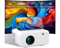 Projector Draagbare, Visulapex V3 PRO Beamer 12000 Lumen Ondersteuning FHD 1080P, 50% Zoom en Elektrische Focus, 5G WiFi Bluetooth Projector voor iOS/Android/TV Stick/HDMI/USB