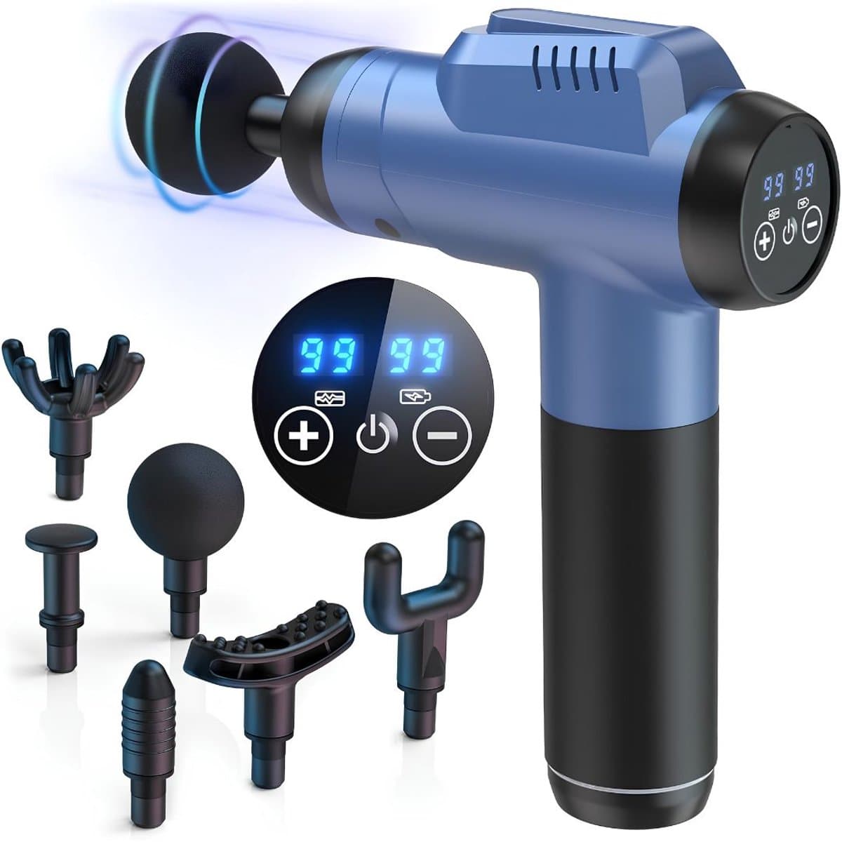 Lìon® Masage Gun - Draadloze Massage Gun - Spiermassage Apparaat - Zwart/Blauw - 23cm x 16cm x 6cm — afbeelding 1