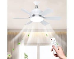 Ventilator - Inschroefbare Plafondventilator met Licht en Afstandsbediening - 52 cm - 3 Snelheden en 3 Kleurtemperaturen (3000-6500K) - Voor E27 Fitting - Geschikt voor Slaapkamer, Keuken, Woonkamer - Wit