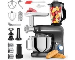 SnelShoppen - Keukenmachine 2000W - Keukenrobot Foodprocessor met 6,2L Mengkom - Inclusief Vleesmolen, Blender en Accessoires - Zwart