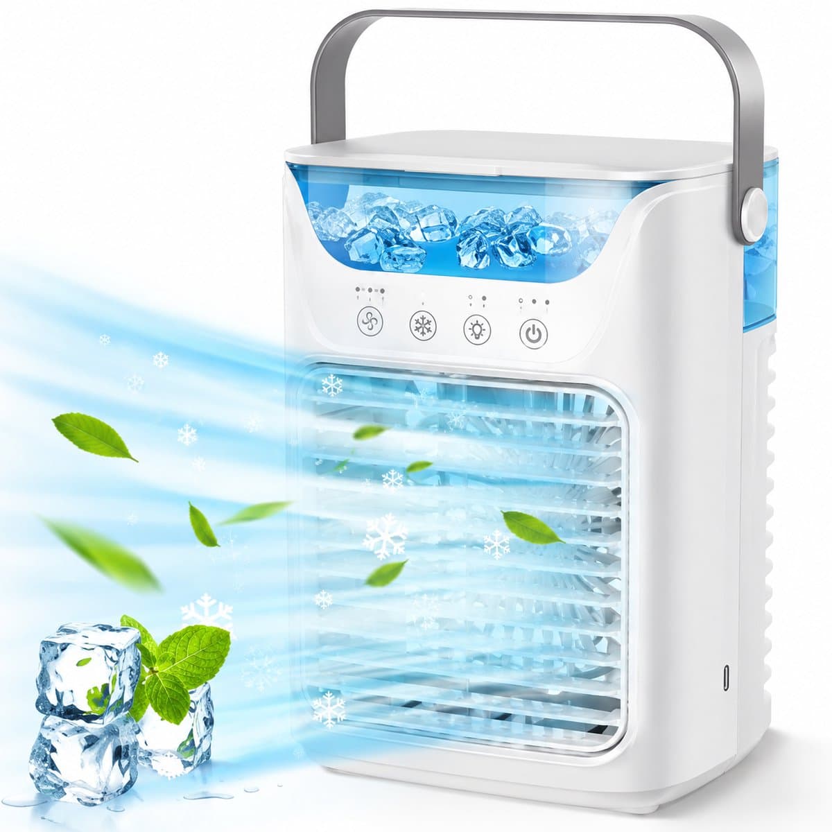 Velmio Koelventilator – Koude Luchtblazer - Ventilator - 700 ml Watertank - Draagbare Ventilator - Aircooler Met 3 Standen - Sfeerlicht — afbeelding 1