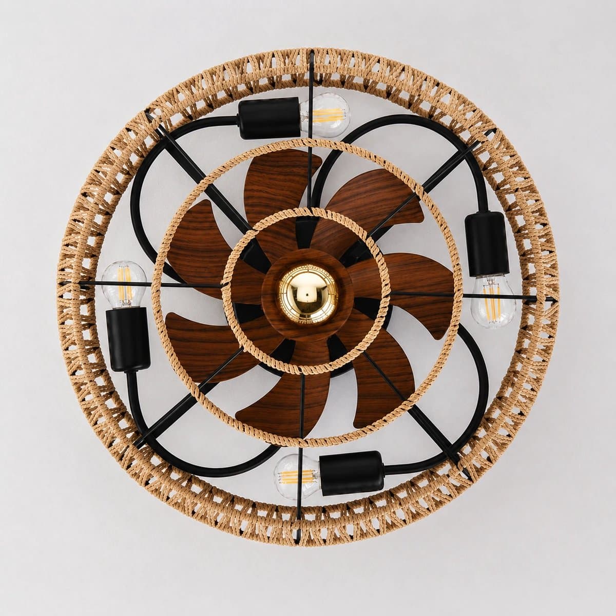 Minovia Sora Plafondlamp met Ventilator – Rotan Design – Afstandsbediening – Voor Wonen, Slapen en Werken — afbeelding 1