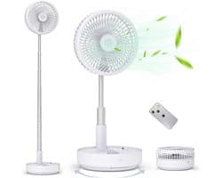 Vloerventilator Draadloos – 7200 mAh Accu – Opvouwbaar & Verstelbaar tot 100 cm – 4 Snelheden – Afstandsbediening