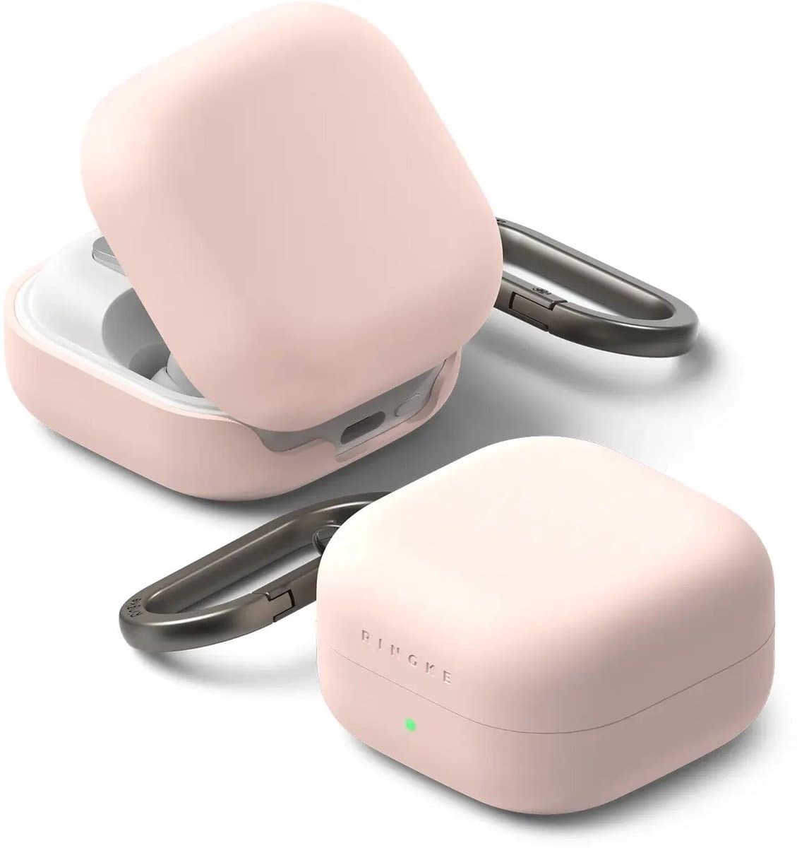 Ringke Silicone Hoesje Geschikt voor Samsung Galaxy Buds 4 / 4 Pro - Siliconen Cover - Karabijnhaak - Case Roze — afbeelding 1