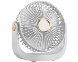 GELLDG Tafelventilator - Draagbare USB Ventilator met 4000 mAh Accu - 5 Snelheden & 360° Draaibaar - Stille Oplaadbare Ventilator Geschikt voor Slaapkamer, Kantoor en Kamperen - Kunststof - Afmetingen 17.5x7.2x18cm