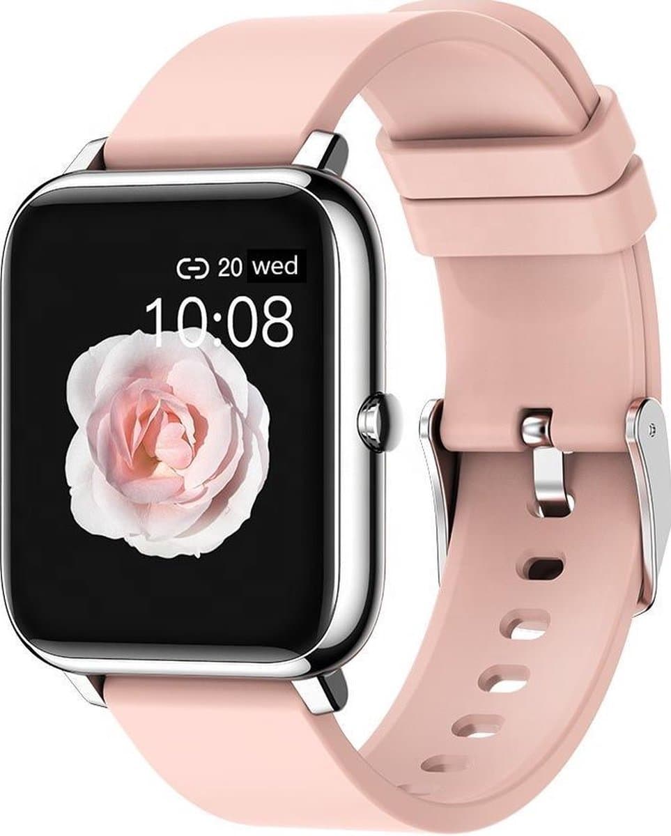 Belesy® HUNDRED - Smartwatch Dames - Smartwatch Heren - Horloge - 1.3 inch - Kleurenscherm - Full Touch - Stappenteller - Multi Sport - 100+ Watchfaces - Siliconen - Roze — afbeelding 1