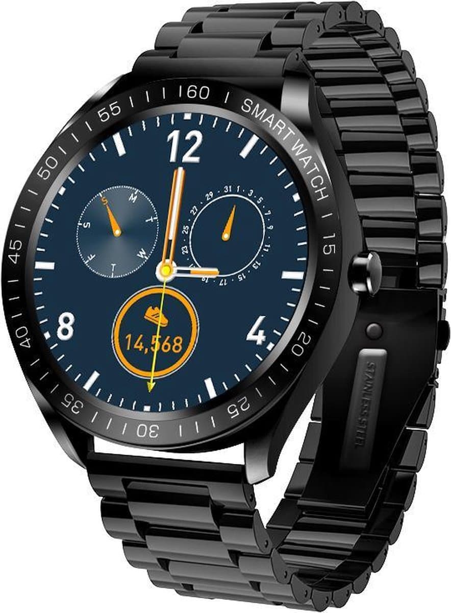 Belesy® POWER - Smartwatch Dames - Smartwatch Heren - Horloge - Stappenteller - 1.3 inch - 450+ wijzerplaten - Full Touch - Multi Sport - Hartslag - Calorieën - Saturatiemeter - Staal - Schakelband - Zwart - Moederdag — afbeelding 1