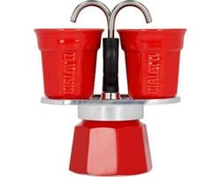 Bialetti Mini Express Rood 2 Kops – Inclusief 2 Espressokopjes – Aluminium Espressopot – Iconisch Italiaans Design