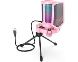 FIFINE - A6V - Roze - USB RGB Streaming Microfoon met Standaard - Gaming - Podcast - Geschikt voor - PS5 / PS4 / PC / Windows - Touch Mute Knop - Filter
