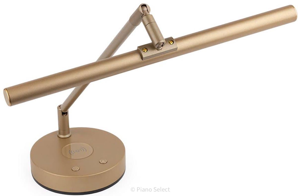 Boston PLM-1000 Messing | Pianolamp LED | met draadloze telefoonoplader | helderheid en kleur instelbaar — afbeelding 1