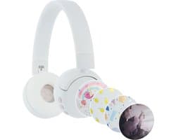 BuddyPhones PopFun Koptelefoon Kinderen - Kinder Koptelefoon Draadloos – Volumelimiet 84/95 dB – 24 uur batterijduur – Bluetooth Hoofdtelefoon - Ingebouwde microfoon - Inclusief Leuke Stickers - Wit