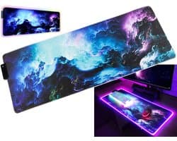 Game Muismat - RGB LED - Verlicht - 80 x 30 - Continu Verlichting - Anti Slip - 7 Kleuren - 4 Verlichtingsmodi - USB Kabel 1.80 m