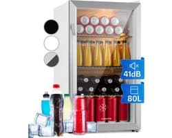 Klarstein Drankkoeler minikoelkast met glazen deur, minikoelkast voor op de kamer, kleine met verstelbare schappen, kleine koelkast van 80 liter, stille koelkast voor binnen en buiten - Drankenkoelkast - Touch - RVS - Drankkoelkast