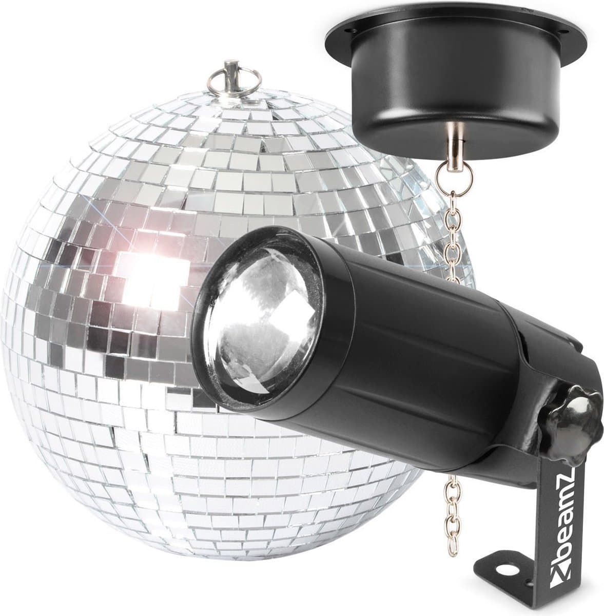Discobal met verlichting - BeamZ discobol 20cm met spiegelbol motor en LED pinspot — afbeelding 1