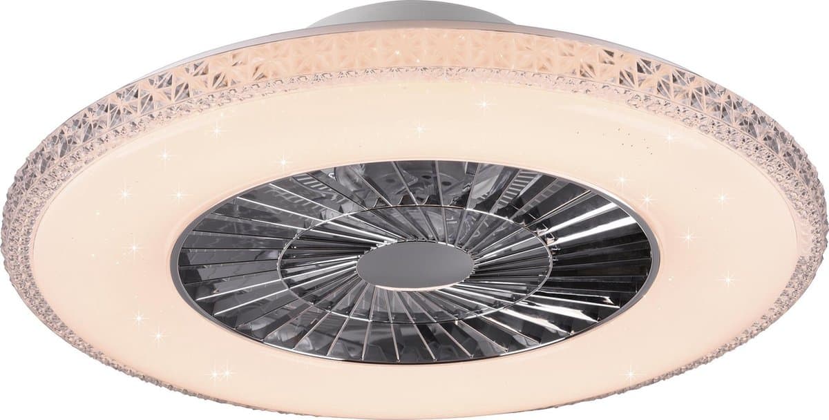 REALITY HARSTAD - Ventilator - Chroom - incl. 1x SMD 38 W - Afstandsbediening - Geintegreerde dimmer - Traploos instelbare lichtkleur - Niet geschikt voor externe dimmer - Slaaptimer - Geheugenfunctie - 3 snelheidsinstellingen - Zomer- en wintermodus — afbeelding 1