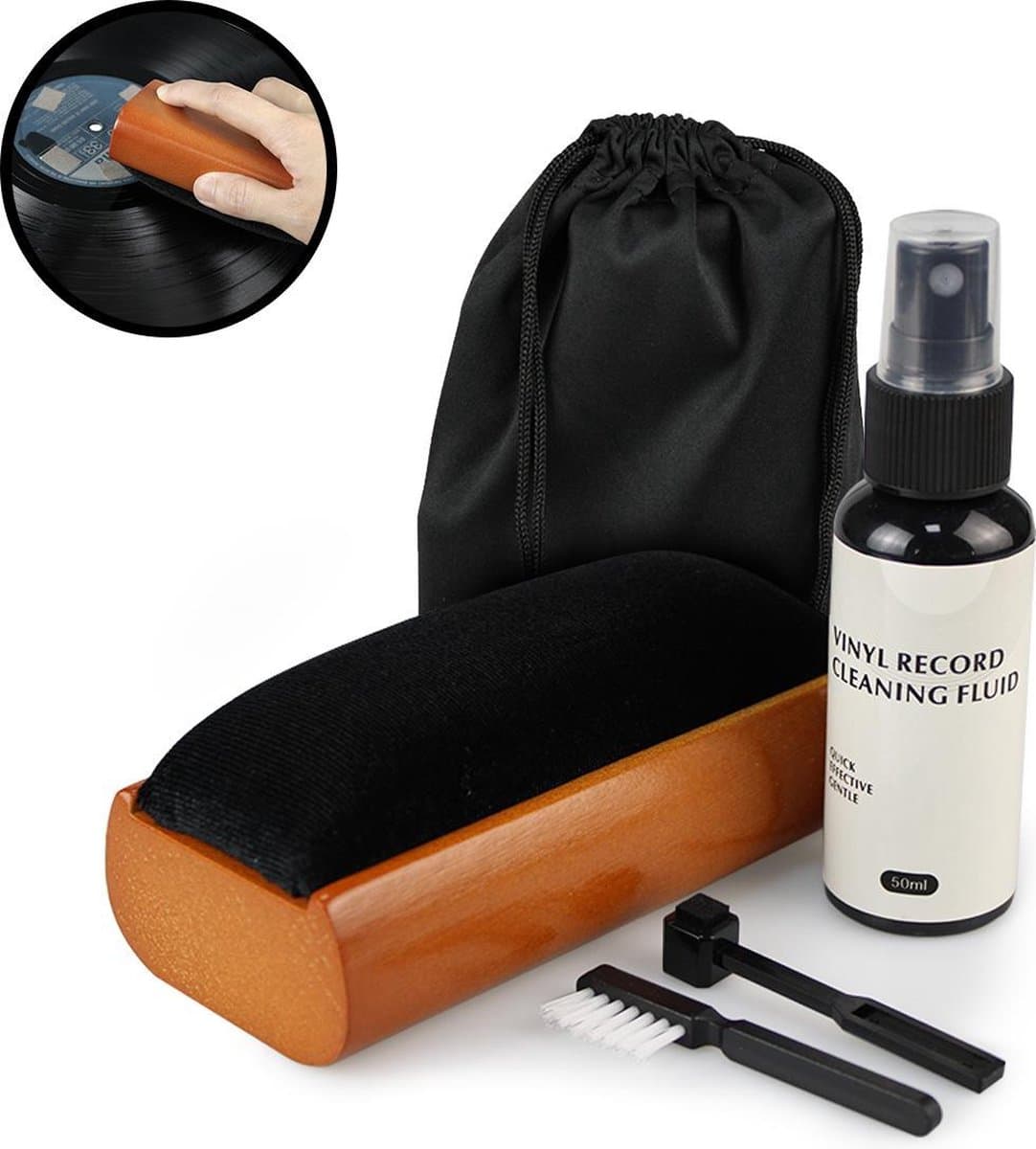 Platenborstel Premium Set - Antistatisch - Platenreiniger - LP Borstel - Vinyl Borstel - Vinyl Reiniger - LP schoonmaakset - LP Reinigingsset - LP Reiniger - Vinyl Cleaning Kit - Platen Schoonmaakset - Naaldborstel Platenspeler — afbeelding 1