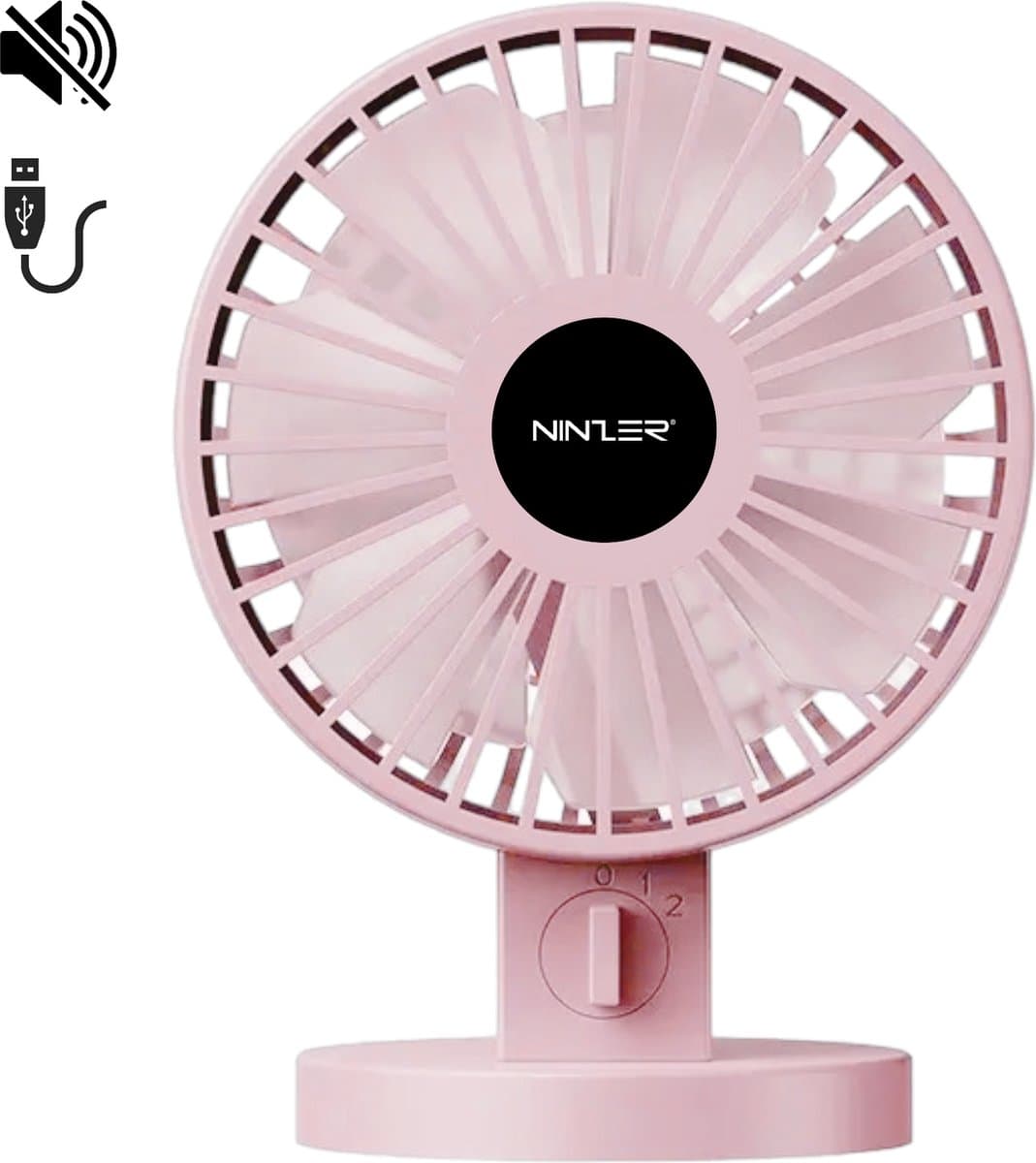 Ninzer Mini Ventilator USB - Stille Mini USB-Ventilator - Tafelventilator & Bureau Ventilator - Compact, Stil & Krachtig - Roze — afbeelding 1