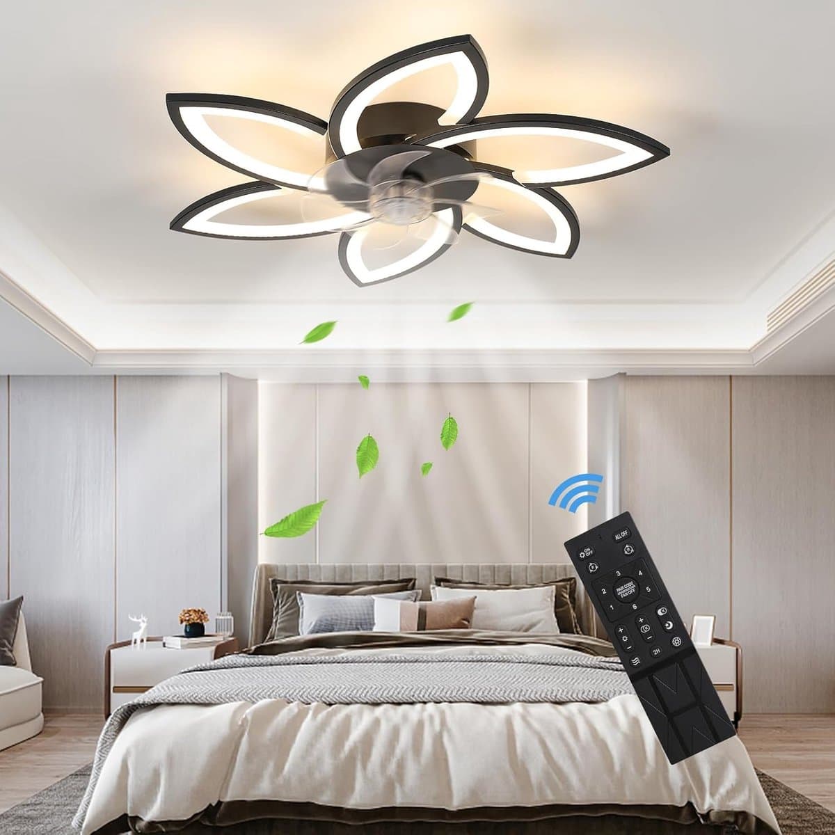 Goeco plafondlicht - 75cm - Groot - 54W - dimbare LED - plafondventilatorlicht - met afstandsbediening - voor woonkamer slaapkamer - zwart — afbeelding 1