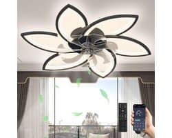 6 Sterren Plafondlamp Met Ventilator - Zwart - Met Afstandsbediening - Smart lamp - Dimbaar Met App - 6 Standen Ventilator - Woonkamerlamp - Moderne lamp - Plafoniere