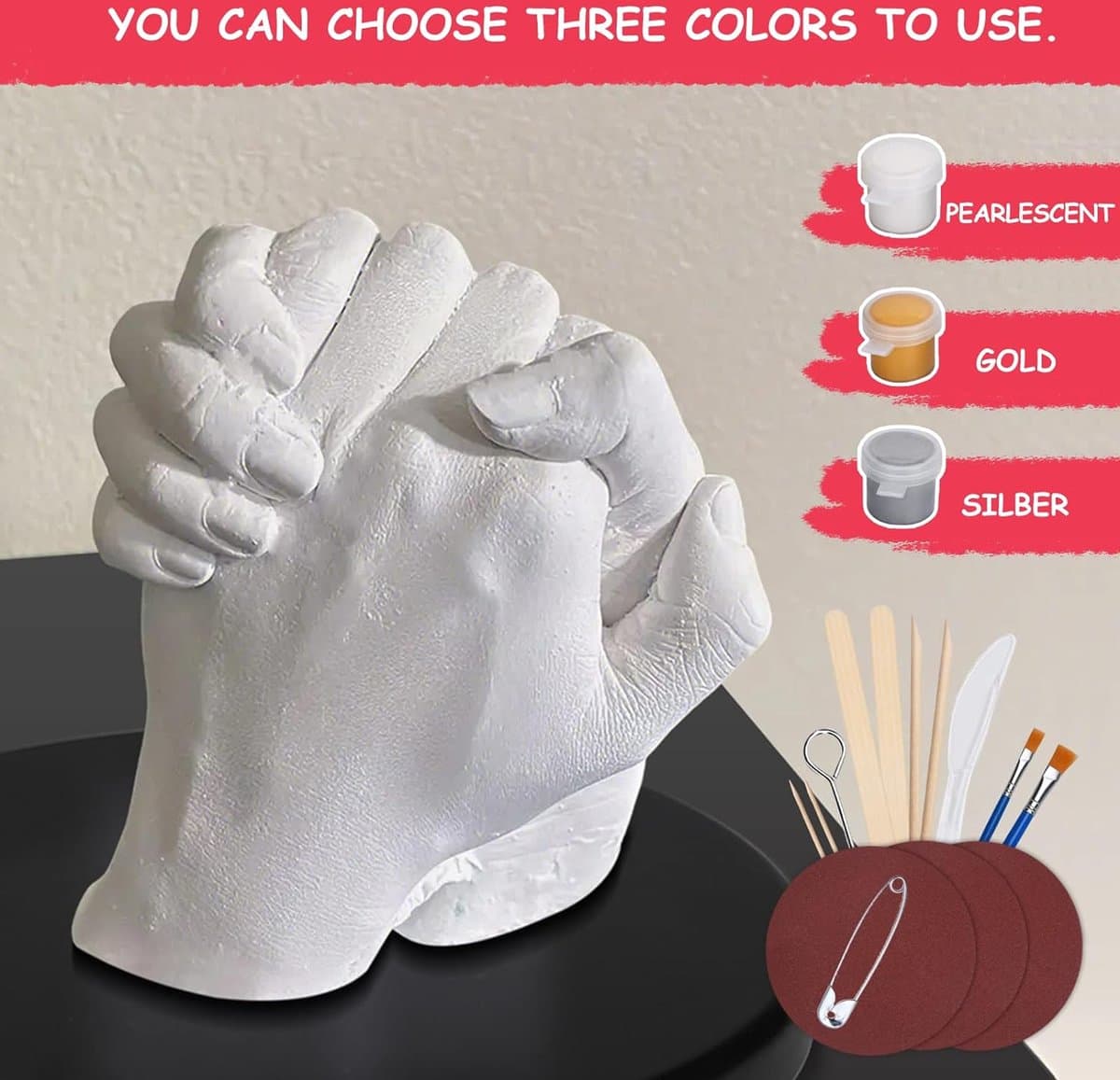 Handafdrukset,Handen Casting Kit,3D Hand Molding Kit all-in-one Hand-Casting Kit met Alginaat en Gips,Doe-Het-Zelf Gipsafdruk voor Koppels,Handafdruk Set voor Koppels voor vele Gelegenheden — afbeelding 1
