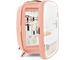 Skincare Beauty Fridge – Mini Koelkast – Minibar – 6 Liter – Slaapkamer – Stijlvol – Met LED Spiegel – Flamingo