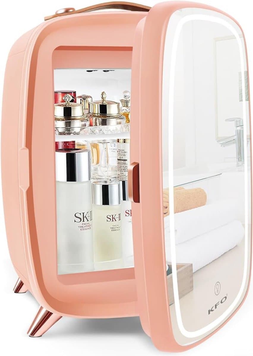 Skincare Beauty Fridge – Mini Koelkast – Minibar – 6 Liter – Slaapkamer – Stijlvol – Met LED Spiegel – Flamingo — afbeelding 1