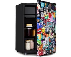 Klarstein Koelkast Cool Vibe - Inhoud: 70 liter, VividArt Concept: Deur met stickerbomb-designprint, ijsvak, ijsblokjesbakje, geluidsniveau: 42 dB, zwart - 72L - Mini Fridge - Compact Koelkast - Kleine Koelkast - Vrijstaande Koelkast